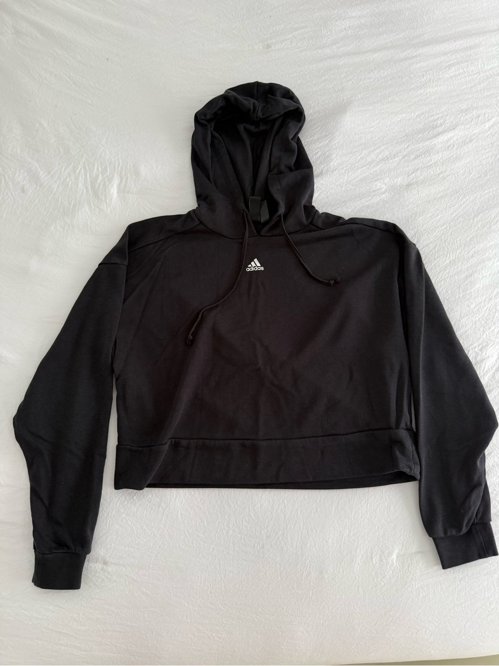 adidas Black Cropped Hoodie with Trefoil Logo